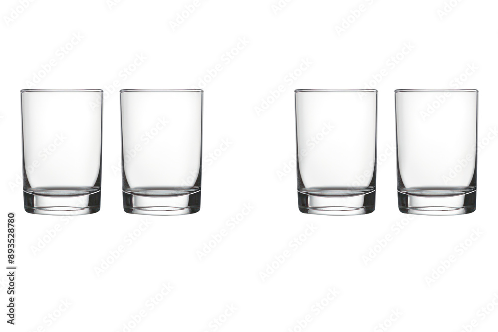 set of matching glasses with a cohesive design, perfect for everyday use. Isolated on a white background. set of matching glasses with a cohesive design, perfect for everyday use. Isolated on a white background.