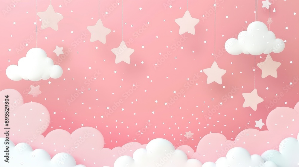 Cute Pink Sky with Stars and Clouds Cute Pink Sky with Stars and Clouds