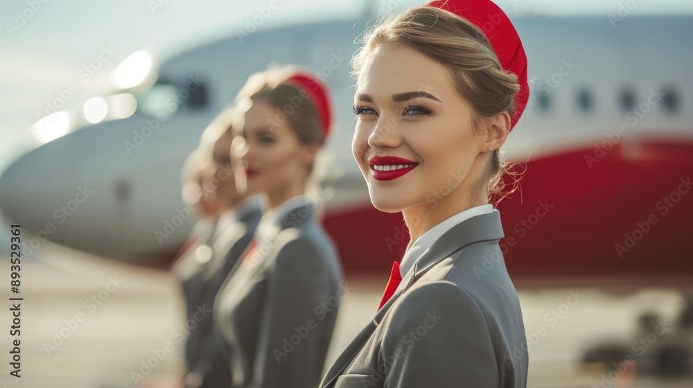 Team of Modern Air Hostesses in Uniforms Team of Modern Air Hostesses in Uniforms