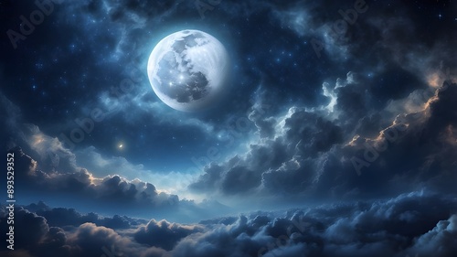 beautiful moon above wandering clouds in the starry night's   © Adnan