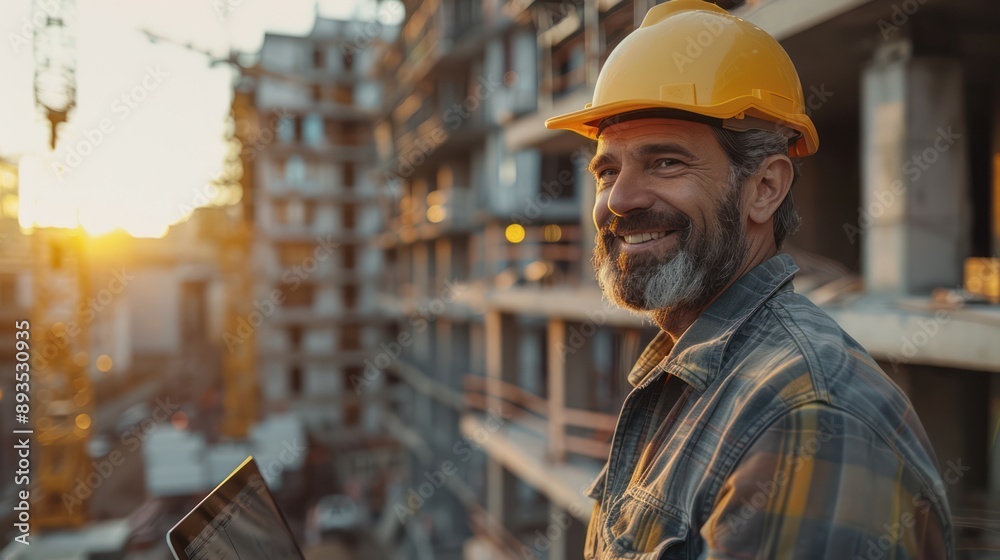 Construction Worker Smiles at the Sunset Construction Worker Smiles at the Sunset