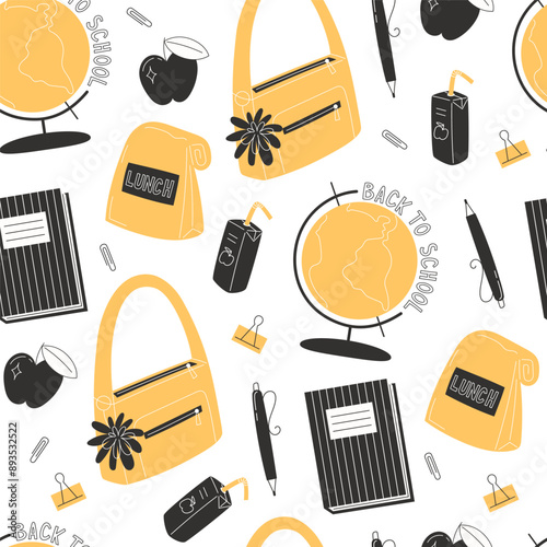 School Days Seamless Pattern with school supplies