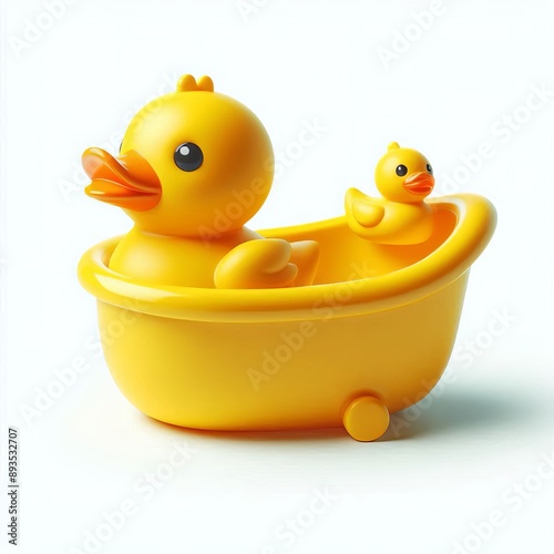 30 11. A yellow rubber duck floating in a bath tub, isolated on