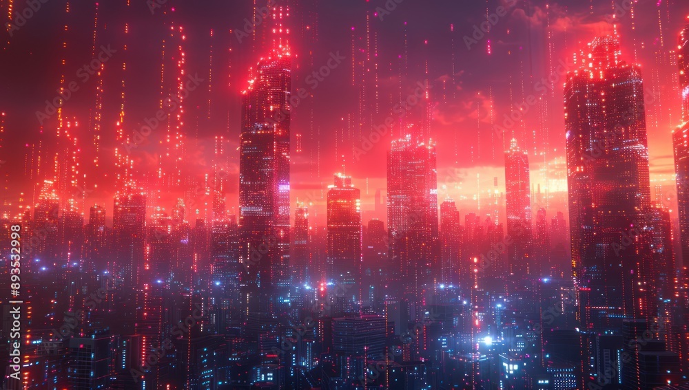 Neon Cityscape Under a Red Sky Neon Cityscape Under a Red Sky