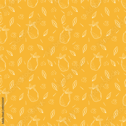 Pineapple and leaves seamless pattern wallpaper. line vector. Pineapple symbol vector, dessert, on a yellow background