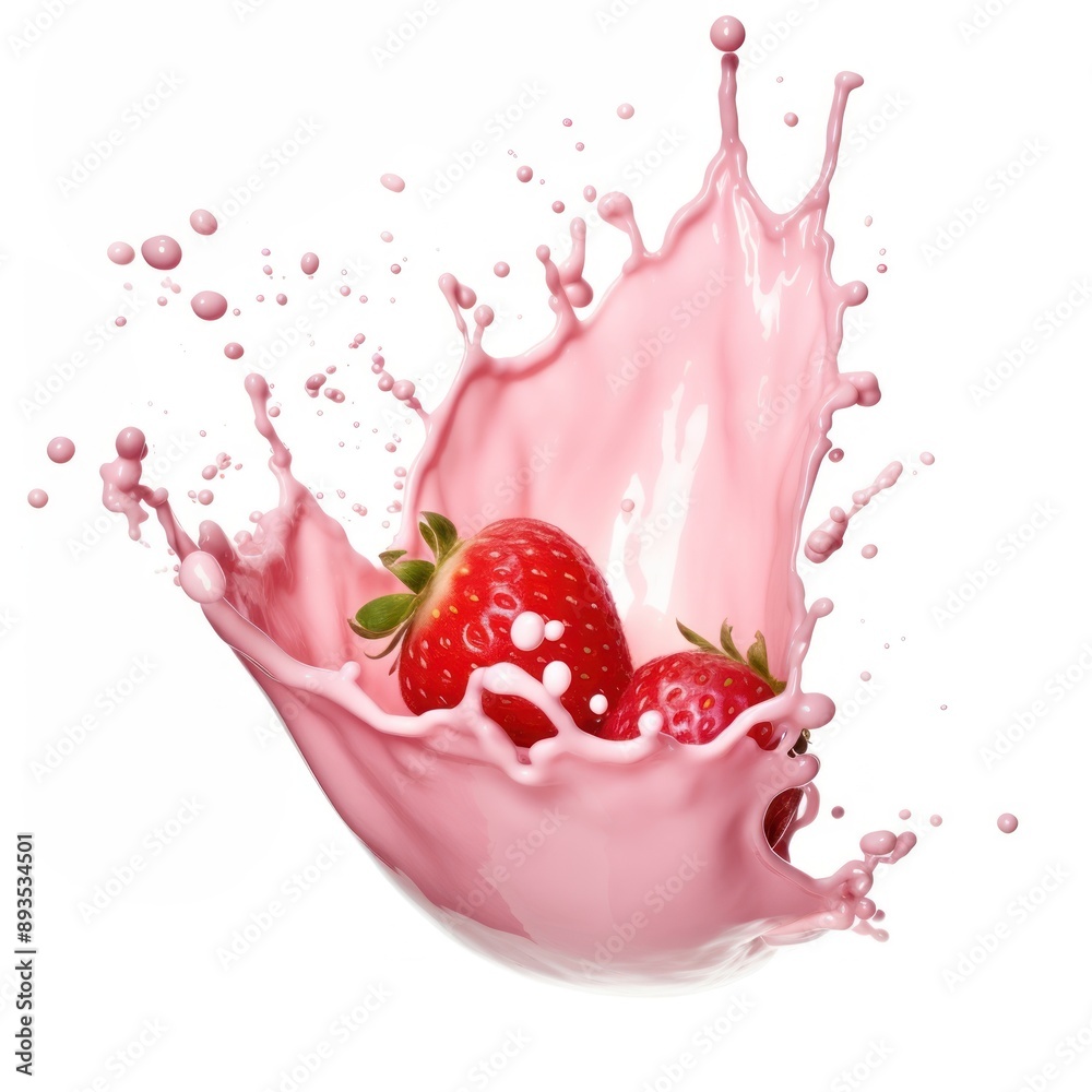 Strawberries splashing pink milk Strawberries splashing pink milk