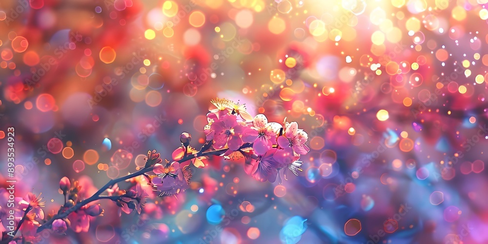 Cheerful Spring Blossoms Background in Bright Colors Cheerful Spring Blossoms Background in Bright Colors