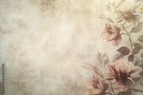 Old Paper Vintage Floral Background with Faded Flowers