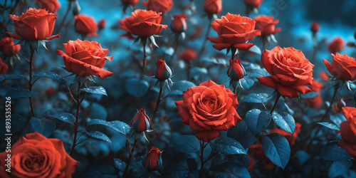 Deep Red Roses with contrast colors