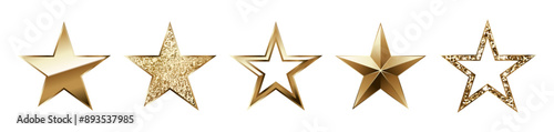 Star set, gold 3D star icons vector collection