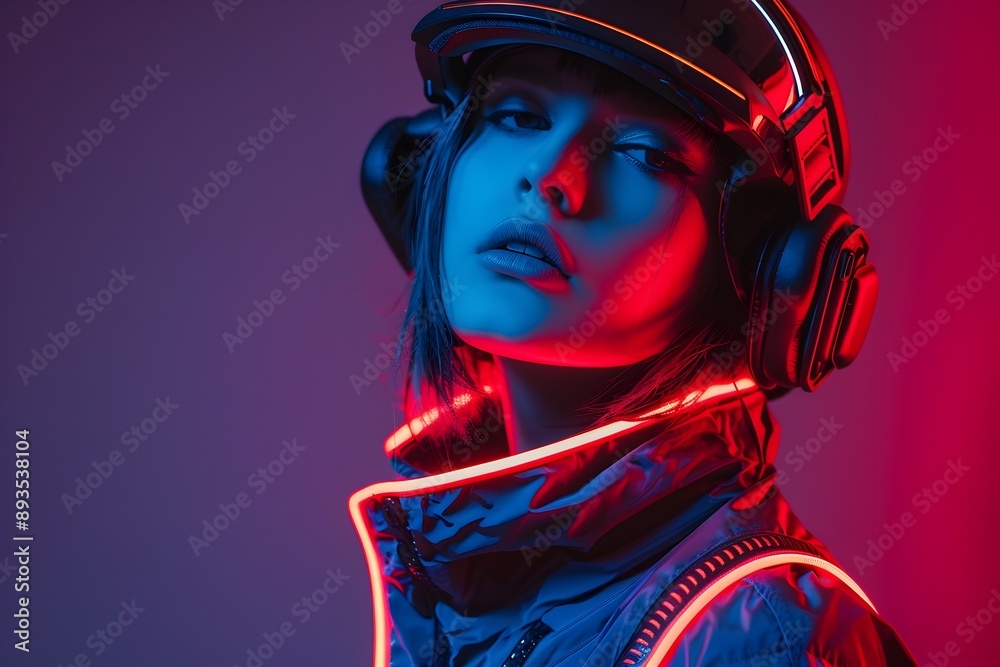 Futuristic Fashion Model With Neon Lights and High Tech Accessories Futuristic Fashion Model With Neon Lights and High Tech Accessories