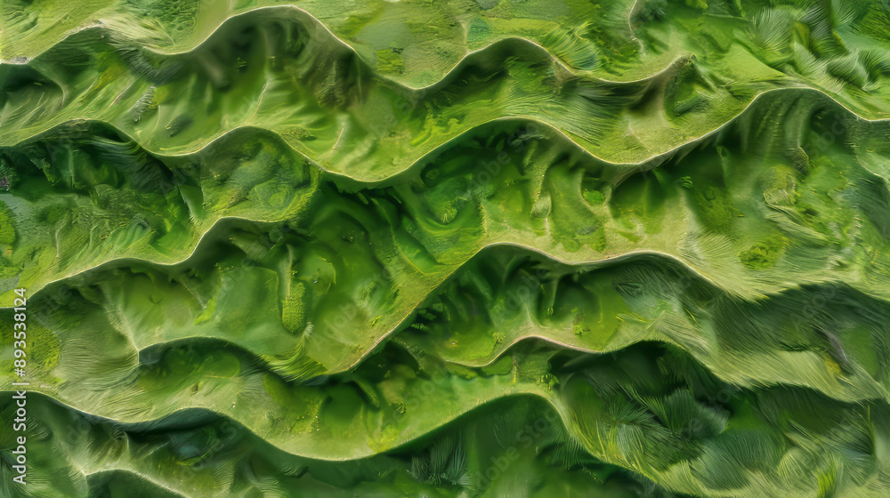 Obraz premium An aerial view reveals the rough texture of green grass, capturing the essence of desertwave.