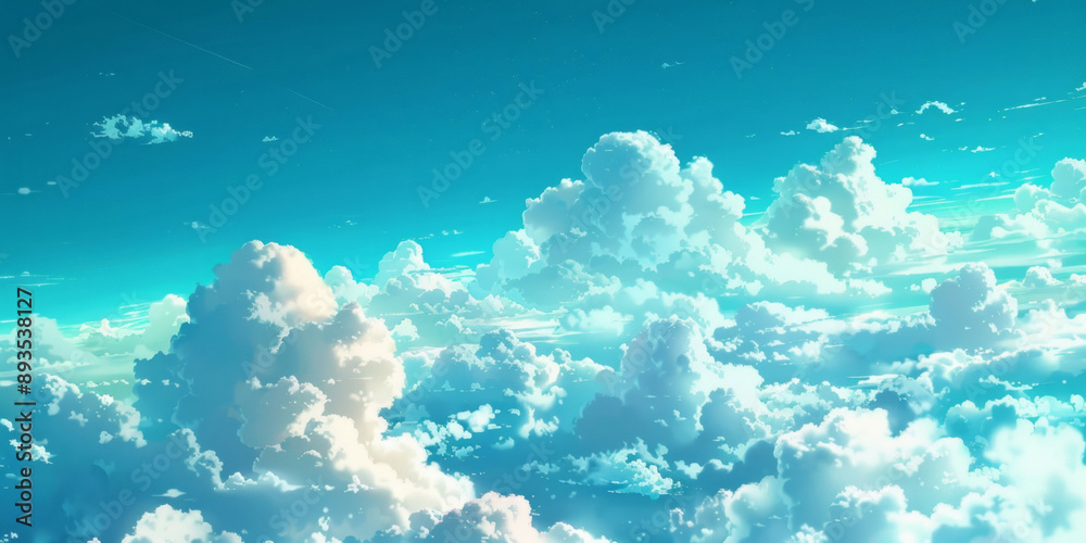 A cloudy sky teems with clouds, radiating youthful energy in sky-blue and white. A cloudy sky teems with clouds, radiating youthful energy in sky-blue and white.