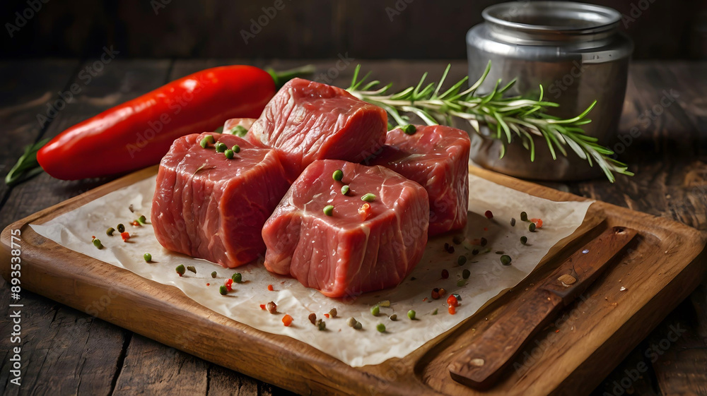 variety of raw sliced beef on wooden board variety of raw sliced beef on wooden board