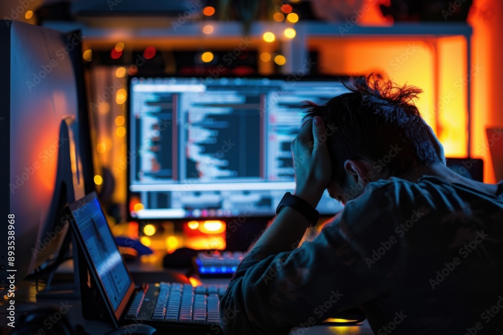 Frustrated Programmer Working Late at Night Frustrated Programmer Working Late at Night