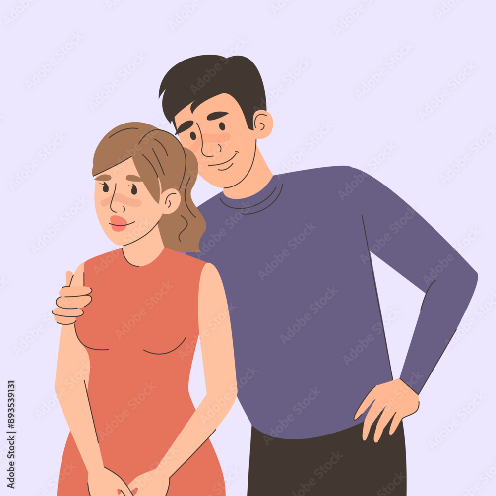 Portrait of a happy couple vector isolated. Illustration of man and woman standing together and smiling. Romantic relationship. Portrait of a happy couple vector isolated. Illustration of man and woman standing together and smiling. Romantic relationship.