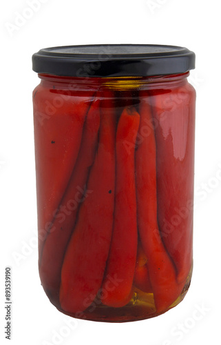 Pickled red Peppers in a Glass Jar