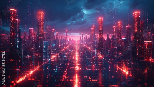 Wallpaper Mural Futuristic Cityscape with Glowing Lights Torontodigital.ca