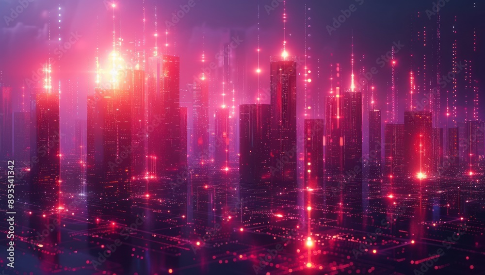 Digital Cityscape with Glowing Lights
