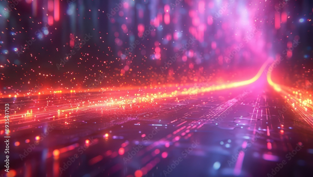 Abstract Digital Highway with Glowing Lines and Particles Abstract Digital Highway with Glowing Lines and Particles
