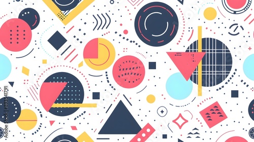 Abstract background with bright geometric shapes in 80s and 90s memphis style. Back in the 90s