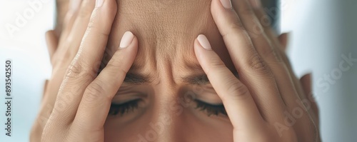 Obraz na płótnie Closeup of a person massaging their temples, headache, tension relief w salonie