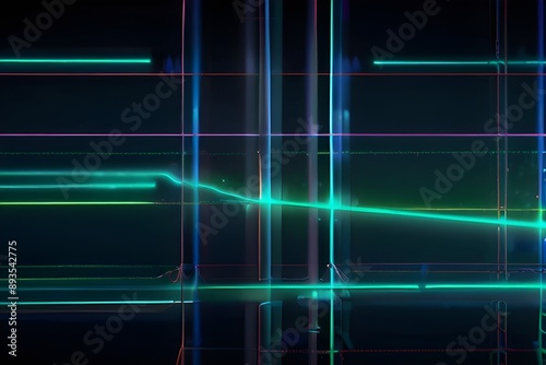 Wallpaper Mural 3d animation. Abstract neon background with blue green glowing lines sliding up. Futuristic animated wallpaper Generative AI Torontodigital.ca