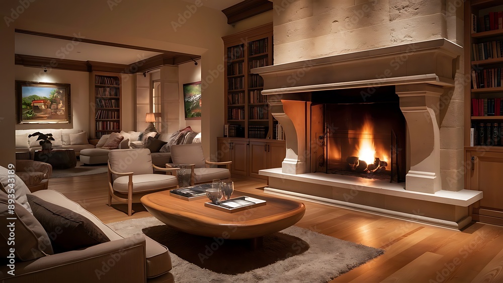 Living room with wooden floor and fireplace Living room with wooden floor and fireplace