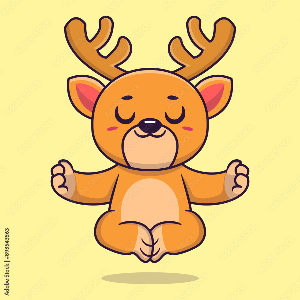 Obraz premium Cute cartoon deer sitting in yoga pose. cartoon animal vector illustration hand drawn