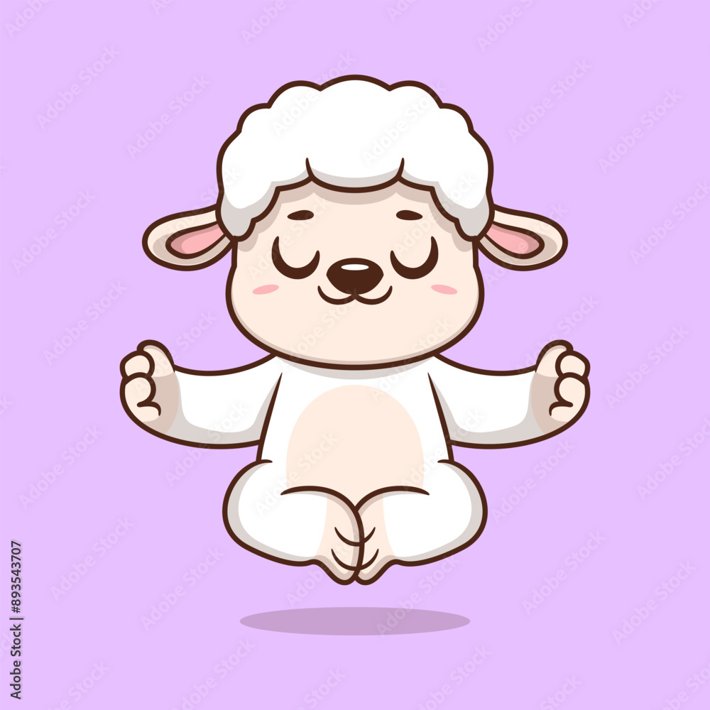Cute cartoon sheep sitting in yoga pose. cartoon animal vector illustration hand drawn Cute cartoon sheep sitting in yoga pose. cartoon animal vector illustration hand drawn