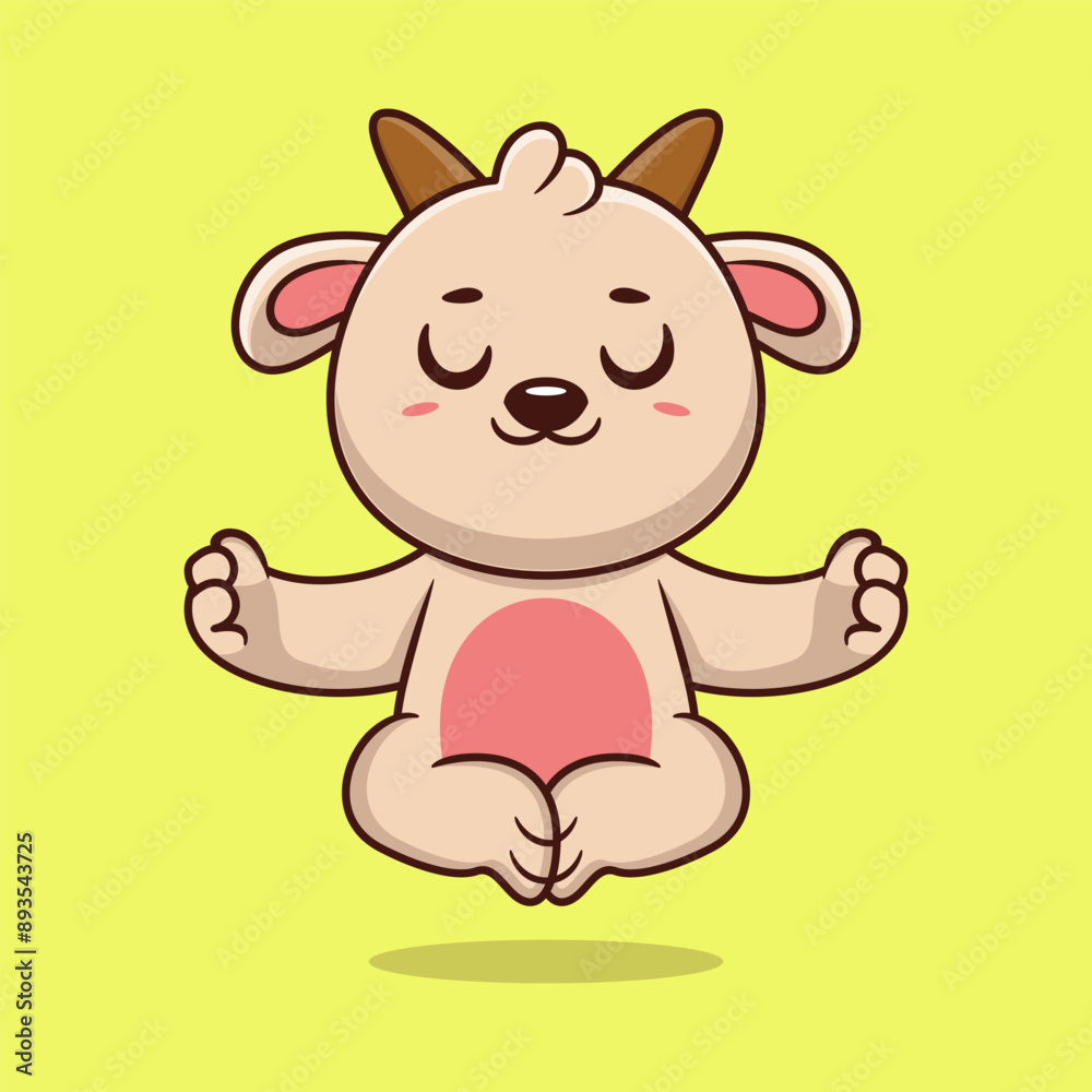 Cute cartoon goat sitting in yoga pose. cartoon animal vector illustration hand drawn Cute cartoon goat sitting in yoga pose. cartoon animal vector illustration hand drawn