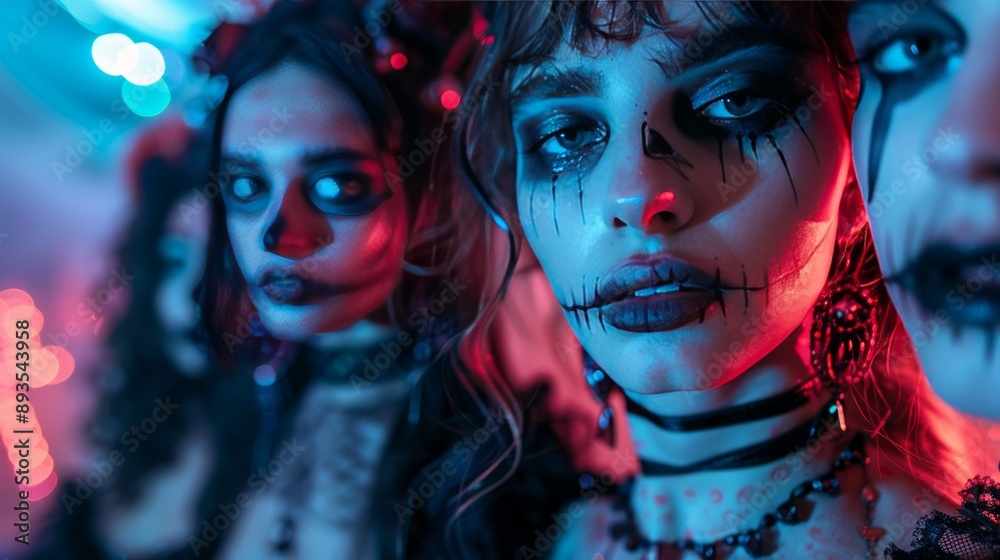Obraz premium Woman with Halloween Makeup in Spooky Setting