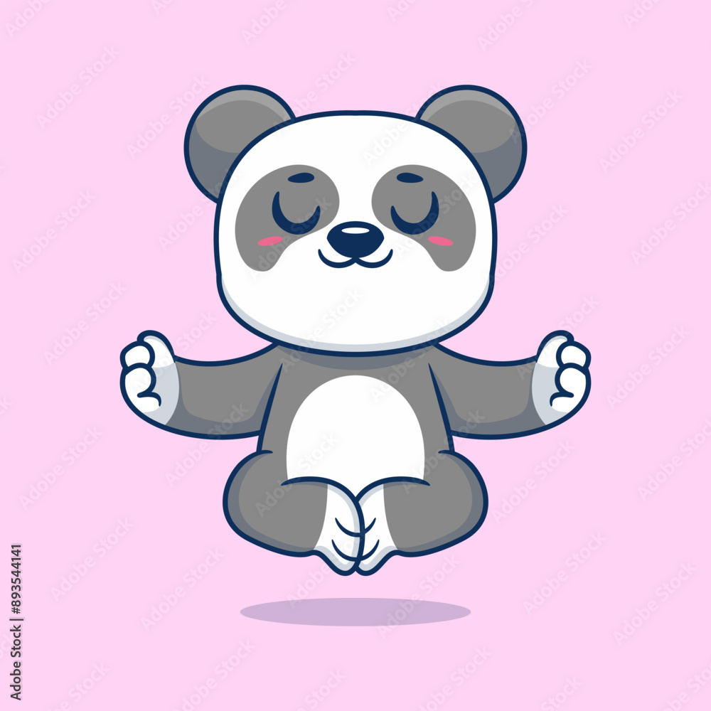 Fototapeta premium Cute cartoon panda sitting in yoga pose. cartoon animal vector illustration hand drawn