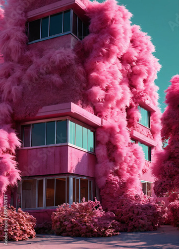 pink house with flowers