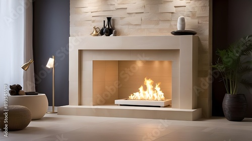 fireplaces in stone, contemporary, and classic styles. stunningly lighted fires encircled by contemporary tile. separate