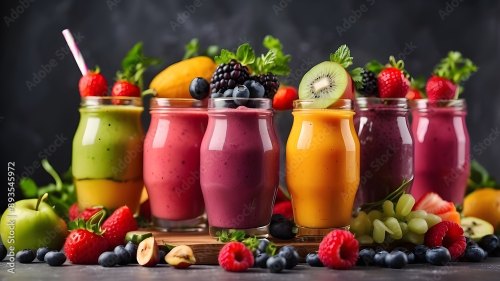Smoothie with freshly squeezed fruit and vegetable juice with toppings of fruits and vegetables on a solid base. a wide variety of flavors. Template mockup for designing artwork Smoothie with freshly squeezed fruit and vegetable juice with toppings of fruits and vegetables on a solid base. a wide variety of flavors. Template mockup for designing artwork