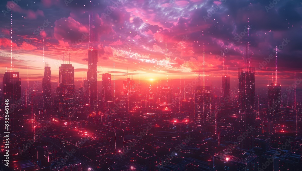 Obraz premium Cyberpunk Cityscape at Sunset