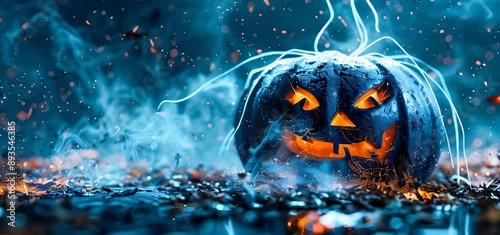Spooky Halloween pumpkin with electric blue flames	
