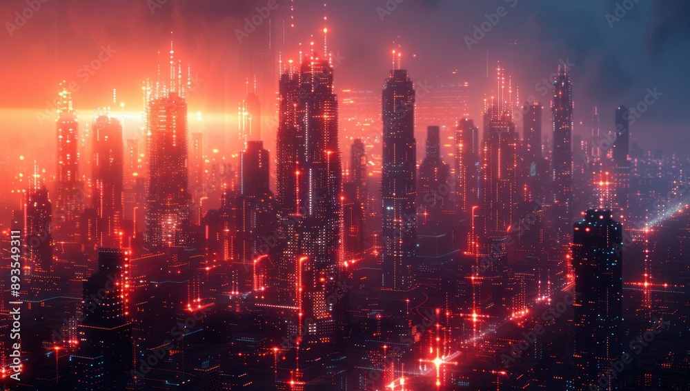 Fototapeta premium Futuristic Cityscape with Neon Lights