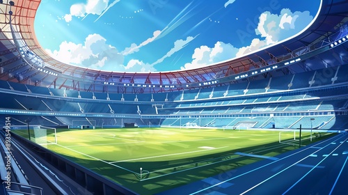 luxury football stadium with anime style for football poster and event background