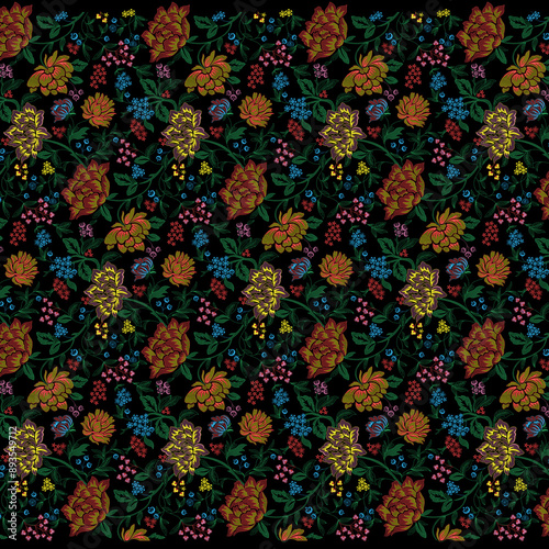 Embroidery seamless pattern design for digital and textile print on fabric photo