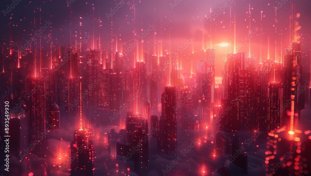 Red Cityscape in the Clouds Red Cityscape in the Clouds