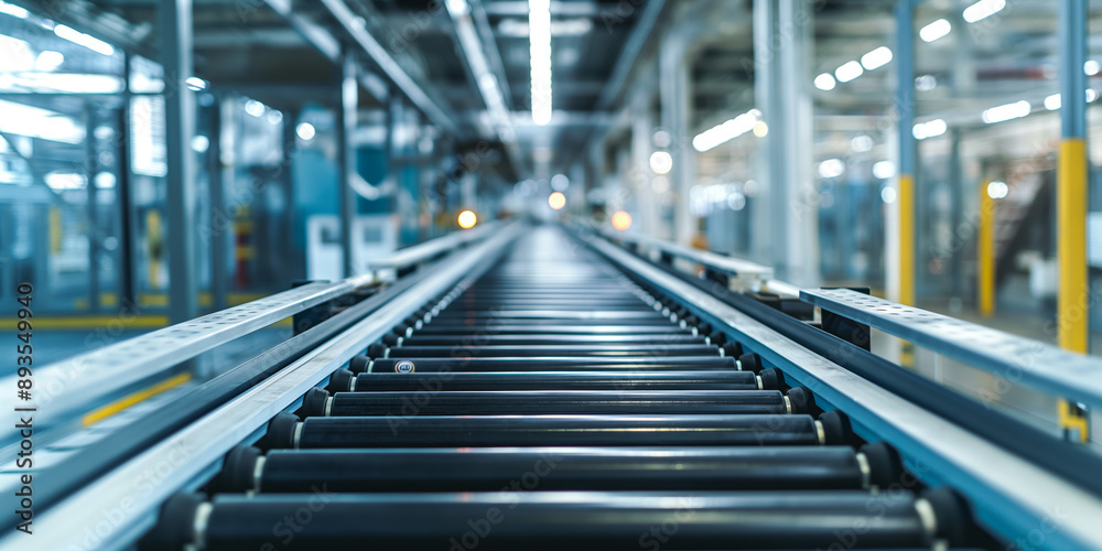 Industrial Conveyor Belt in a Modern Automated Factory Industrial Conveyor Belt in a Modern Automated Factory