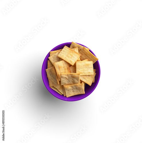 Square Crackers in Purple Bowl photo