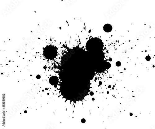 black ink brush painting splash splatter dirty grunge graphic element on white background