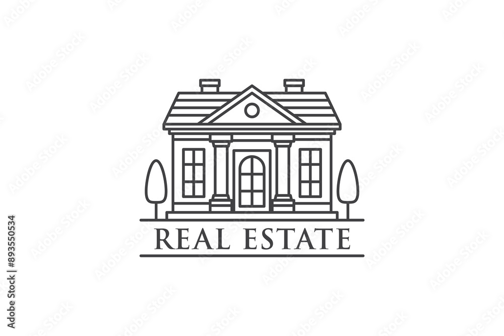 Fototapeta premium House line art logo real estate company emblem concept