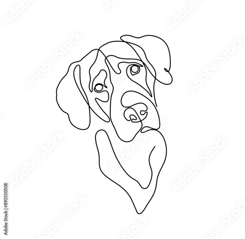 Vector isolated labrador dog portrait one single contemporary line art colorless black and white contour line easy drawing