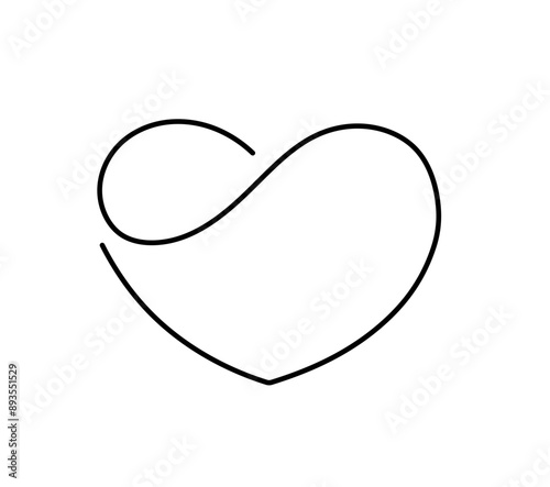 Vector isolated heart with infinity sign symbol simple minimal colorless black and white contour line easy drawing