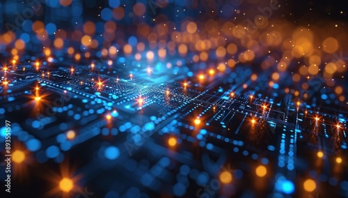 Abstract Circuit Board with Glowing Lights