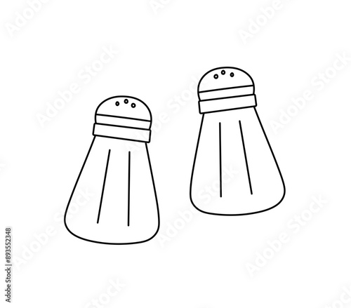Vector isolated two salt and pepper shakers colorless black and white contour line easy drawing